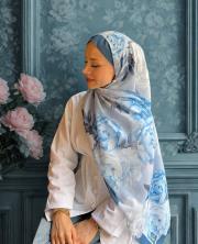 mavi şakayık desenli pamuk şal 