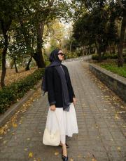 bushu monogram pamuk şal lacivert 3