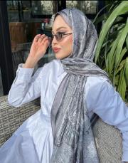 etnik desen %100 ithal ipek şal gri 2