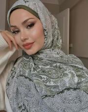 etnik desen %100 ithal ipek şal haki