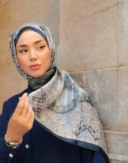 etnik desen %100 ithal ipek şal mavi 2