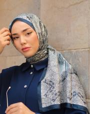 etnik desen %100 ithal ipek şal mavi 3