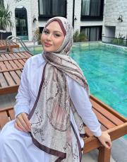 etnik desen %100 ithal ipek şal kahverengi