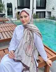 etnik desen %100 ithal ipek şal kahverengi 2