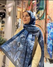 mehtap desenli pamuk şal mavi