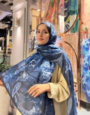 mehtap desenli pamuk şal mavi 2