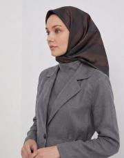 bushu monogram %100 twill ipek eşarp acı kahve