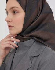 bushu monogram %100 twill ipek eşarp acı kahve 3