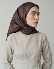 bushu monogram %100 twill ipek eşarp acı kahve 5