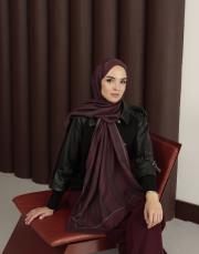 %100 pamuk ipek şal bushu monogram bordo 2