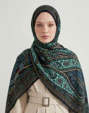 yün ipek şal siyah turkuaz