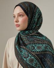 yün ipek şal siyah turkuaz 2