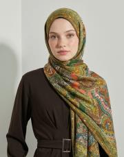 yün ipek şal kahve turuncu