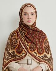 yün ipek şal bordo gold