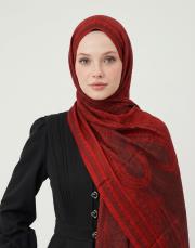 yün ipek şal koyu kırmızı