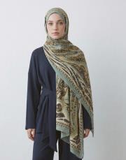 yün ipek şal siyah zümrüt