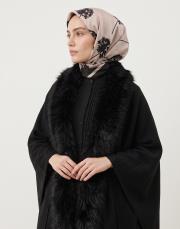 kürklü panço siyah