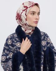 çiçek desenli dokuma panço lacivert 2